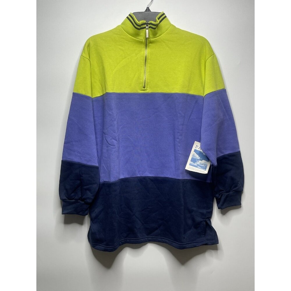 New Vintage 90’s Pacer Color Block Quarter-Zip Pullover Sweater Yellow Blue M